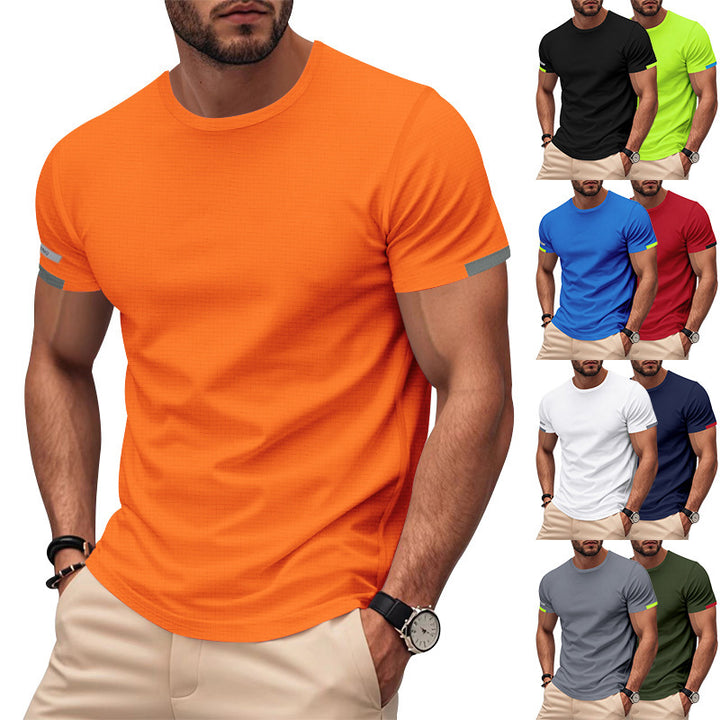 Men's nan athletic short-sleeve cotton jersey T-shirt with round neck and reflective sleeve details StylebySassy