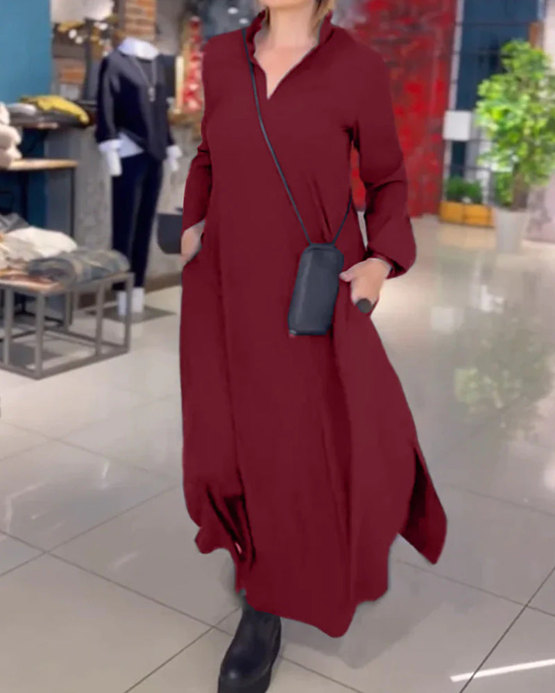 Women's loose maxi dress with side slits and patch pockets StylebySassy