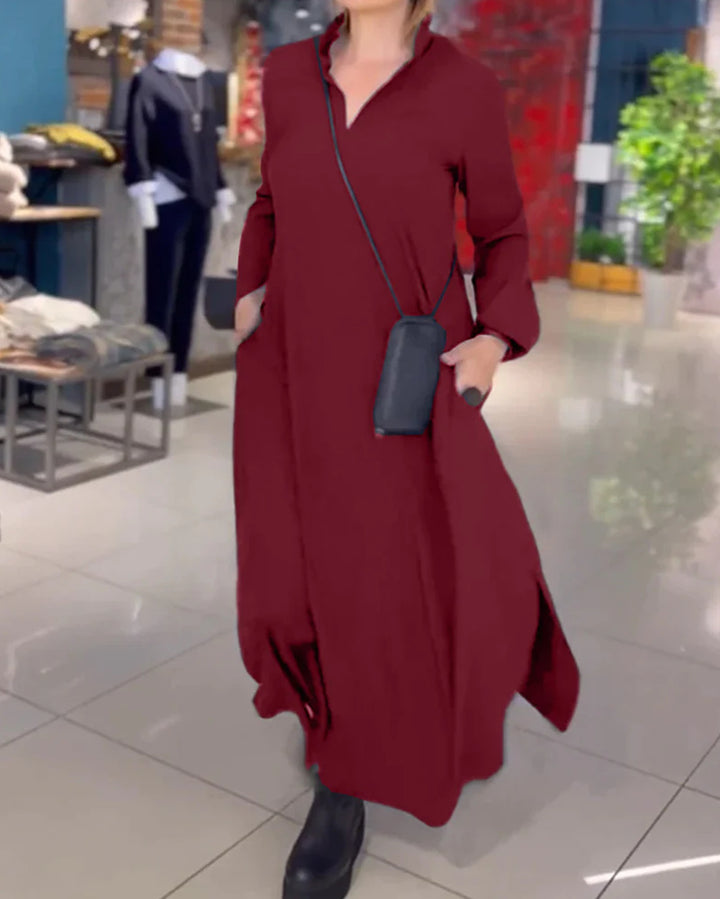 Women's loose maxi dress with side slits and patch pockets StylebySassy