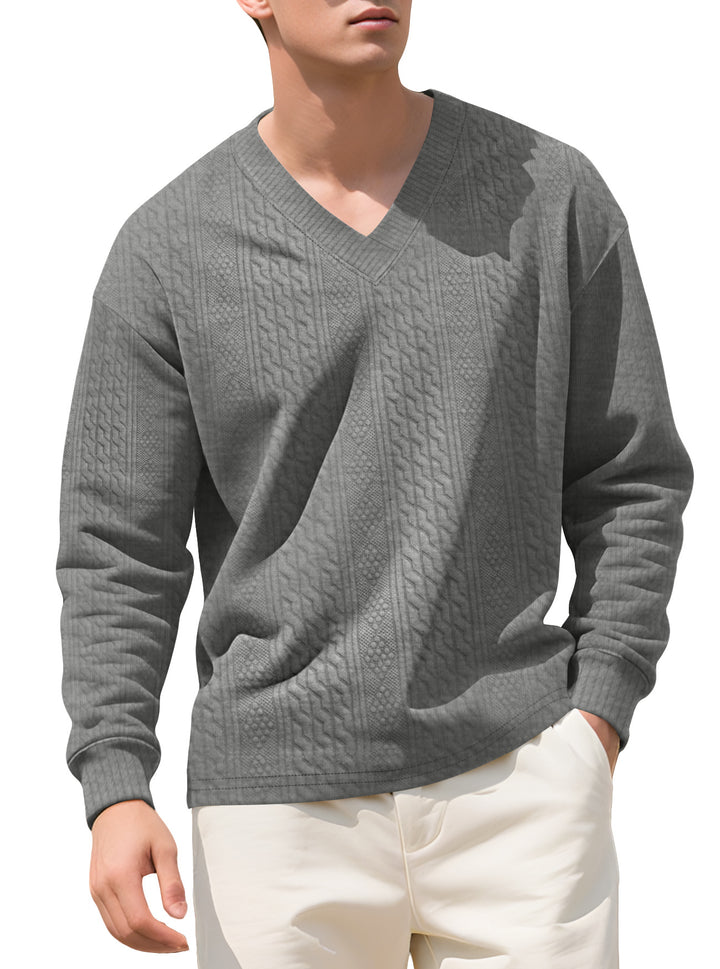 Men's structured V-neck knitted sweater with cable and honeycomb pattern StylebySassy