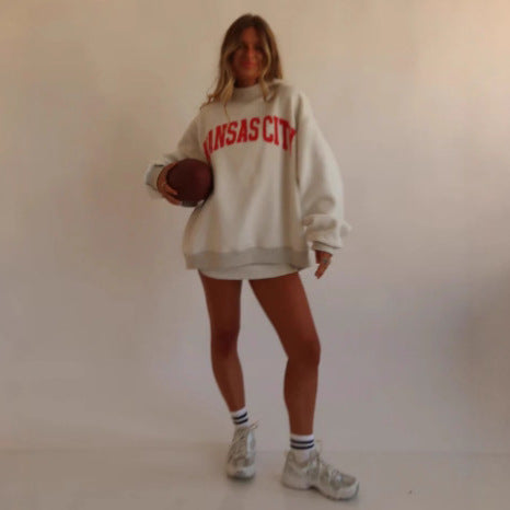 Women's oversized sweatshirt with teddy bear print and stand-up collar StylebySassy