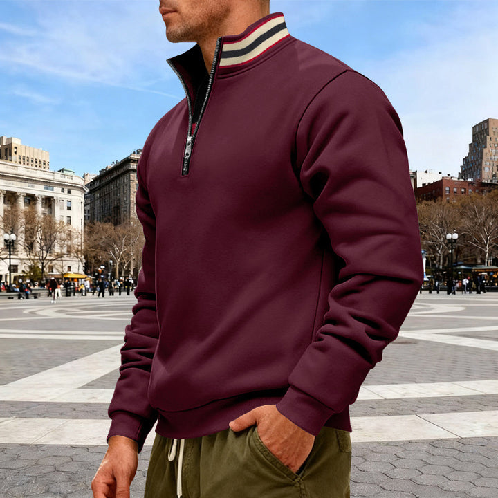 Men's half-zip sweatshirt with sporty ring collar and soft fleece inner lining StylebySassy