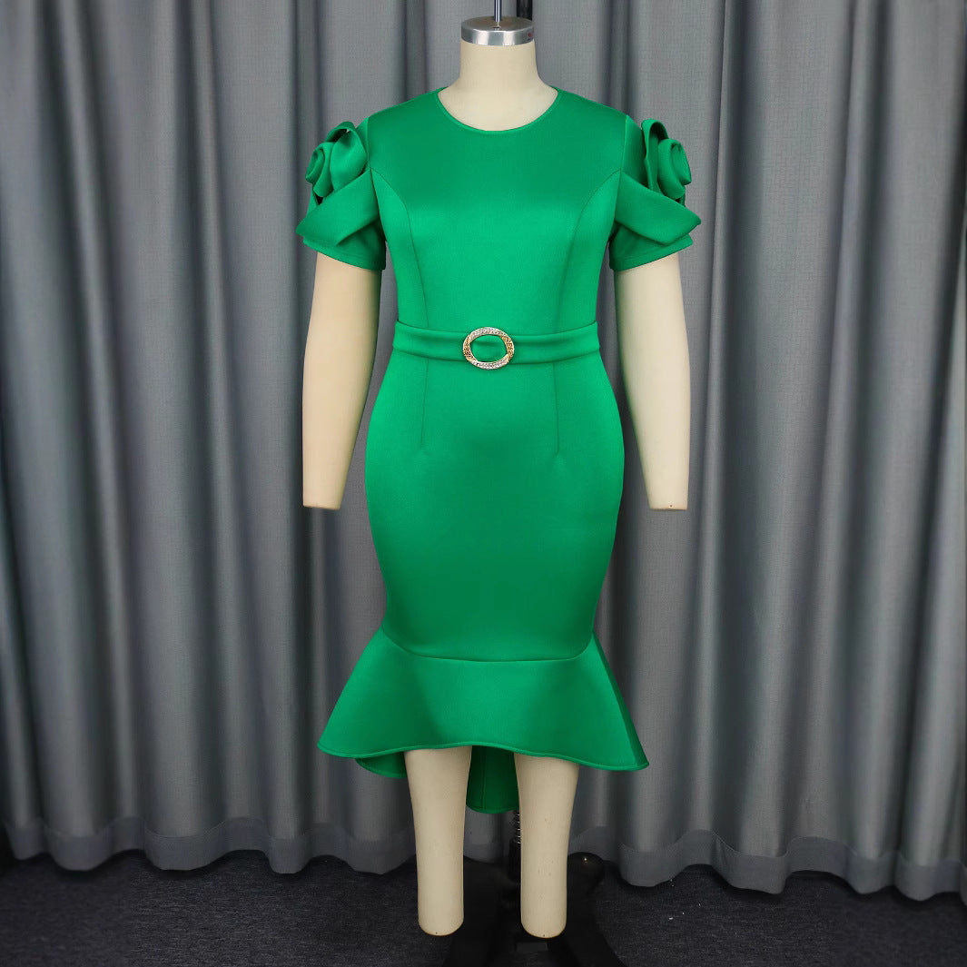 Women's fitted dress with voluminous sleeves and tailored belt detail StylebySassy