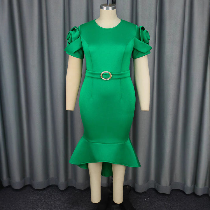 Women's fitted dress with voluminous sleeves and tailored belt detail StylebySassy