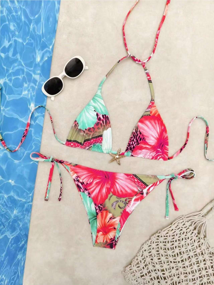 Women's triangle bikini with floral design and adjustable straps StylebySassy