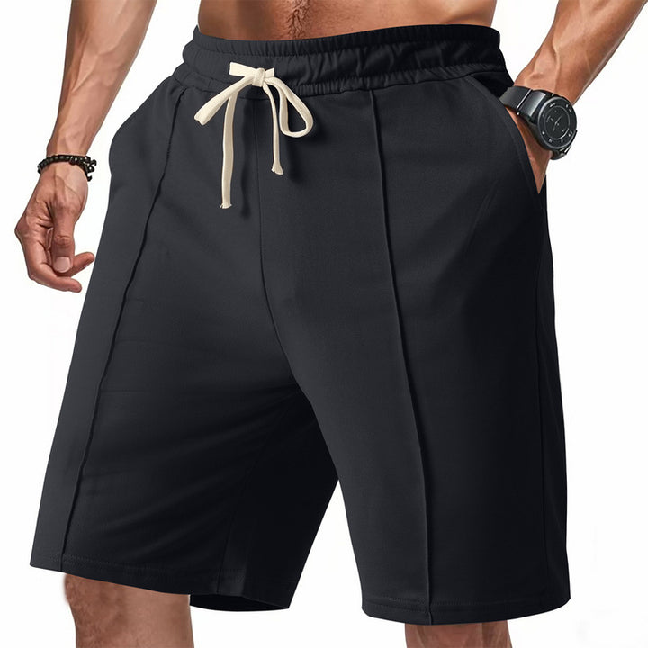 Men's knee-length relaxed Bermuda shorts with flat crease, elastic drawstring waistband and side pockets StylebySassy