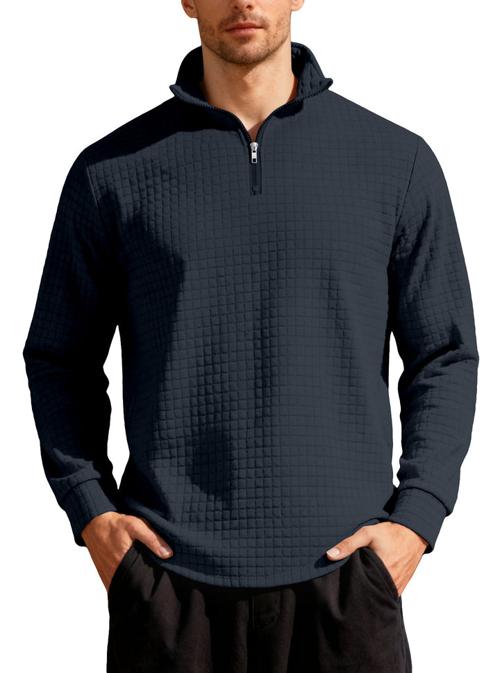 Men's nan City Thermal Pullover with short zipper stand-up collar and fine square structure StylebySassy