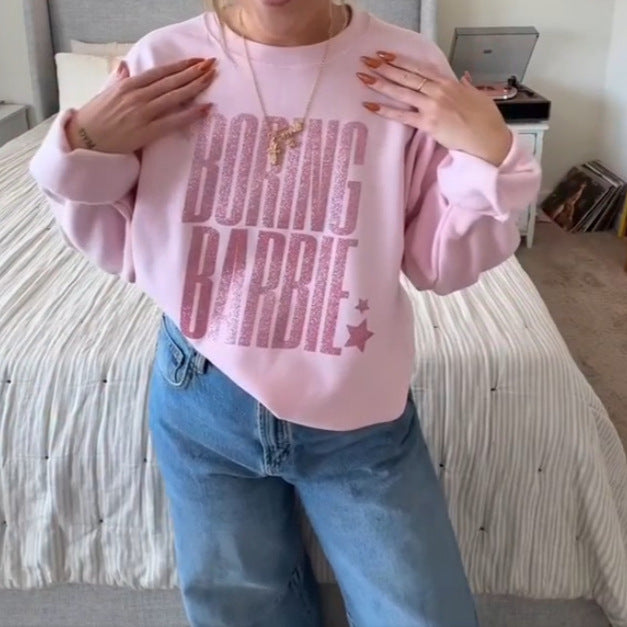 Women's glittering round neck sweatshirt with statement print and fleece-lined interior StylebySassy