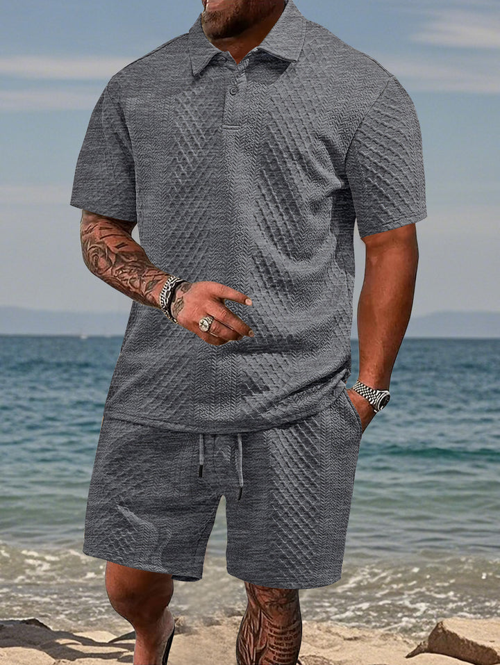 Men's embossed beach ensemble with open short sleeve shirt and cord Bermuda StylebySassy