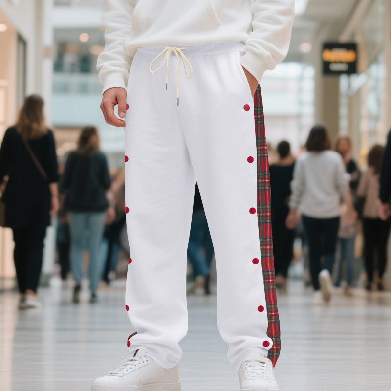 Men's oversized jogging pants with button placket and checkered side stripe StylebySassy
