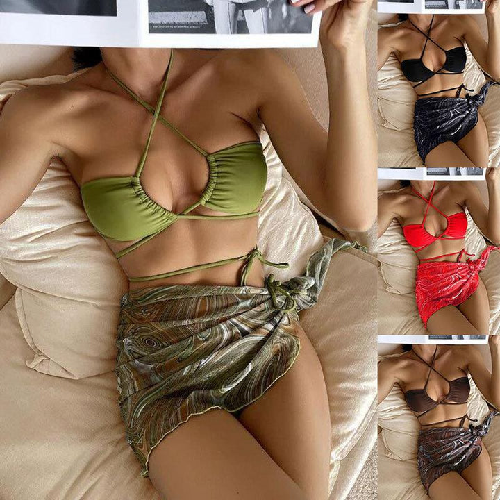Women Bandeau Bikini with adjustable straps and transparent wrap skirt StylebySassy