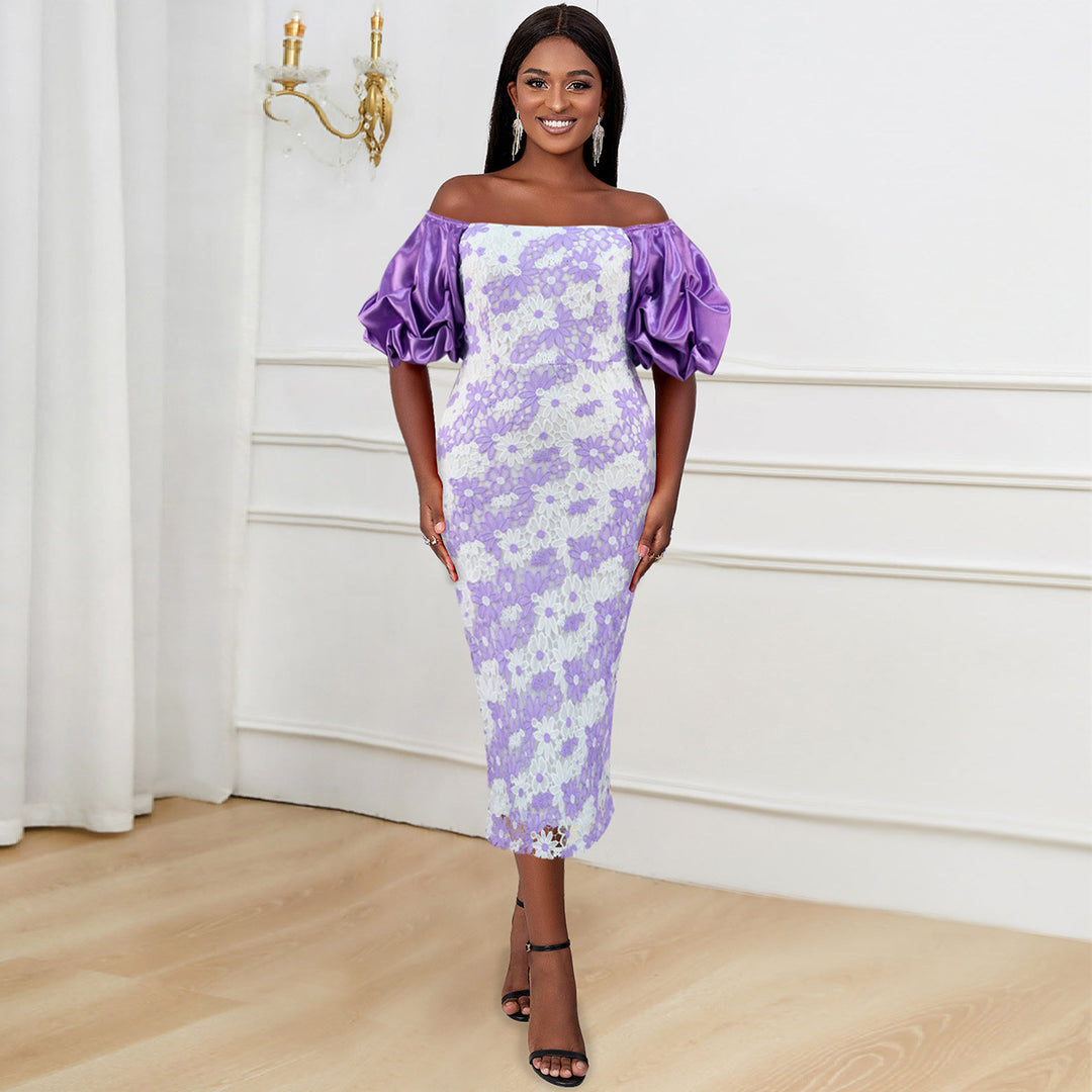 Women's Elegant Lace Dress with Voluminous Puff Sleeves StylebySassy