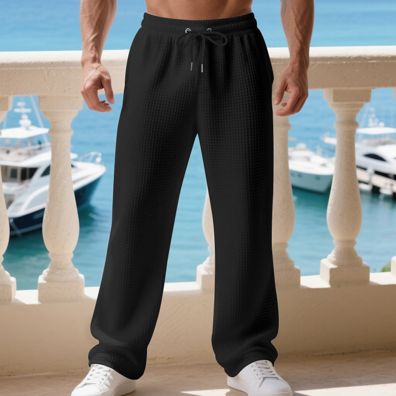 Men's waffle piqué lounge pants with elastic tunnel drawstring waistband and straight leg StylebySassy