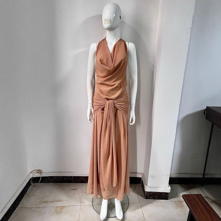 Women Elegant Long Evening Dress with Refined Halter Net StylebySassy