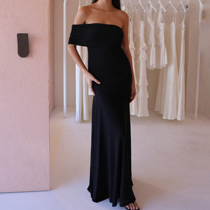 Women Refined Off-Shoulder Maxi Dress with Ruffle Details StylebySassy