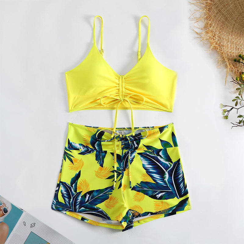 Ladies bikini set with horizontally gathered top and casual shorts StylebySassy