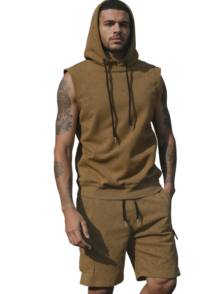 Men's Hooded Muscle Shirt Set with Functional Cargo Bermuda StylebySassy