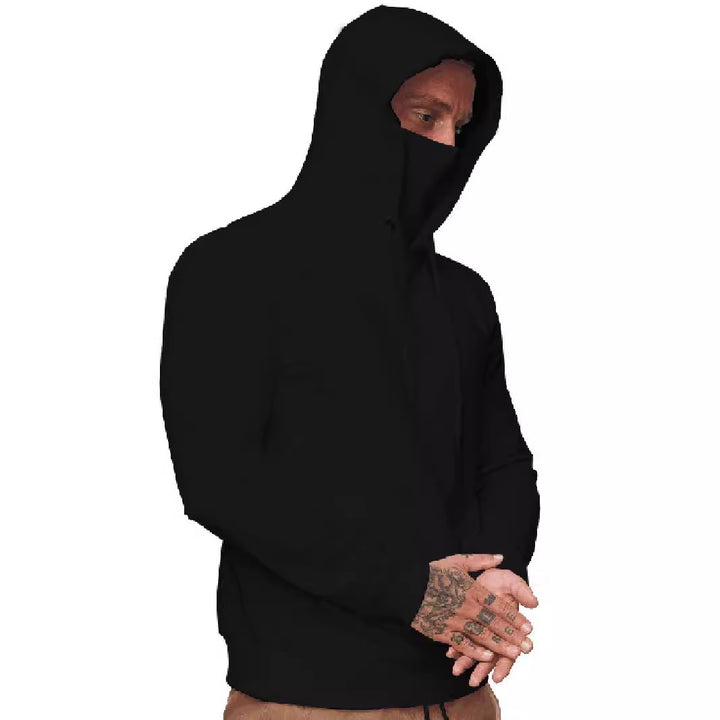 Men's hoodie with integrated tube collar face mask, kangaroo pocket and ribbed cuffs StylebySassy