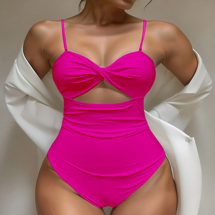 Women's one-piece swimsuit with fashionable cut-out and double straps