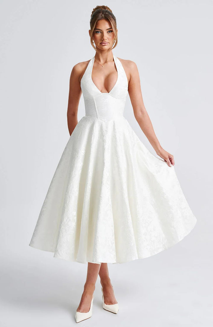 Women's Elegant Halterneck Ball Gown with Flared Skirt StylebySassy
