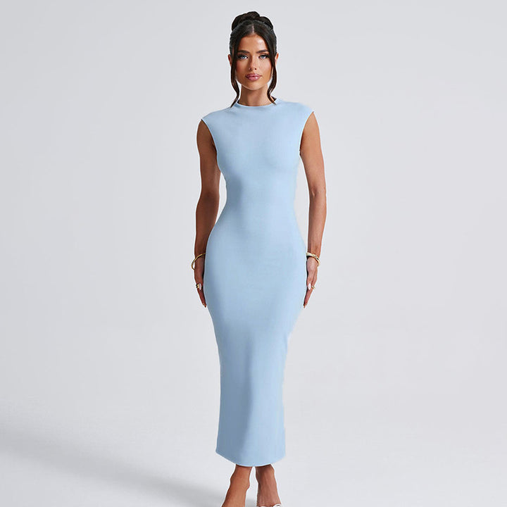 Women's fitted maxi dress with elegant stand-up collar StylebySassy