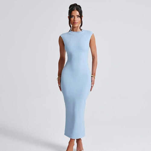 Women's fitted maxi dress with elegant stand-up collar StylebySassy