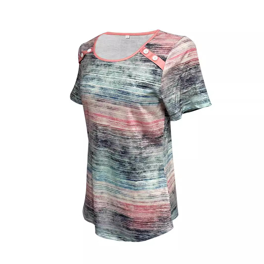 Women nan lightweight jersey long shirt with horizontal brush print and shoulder button detail StylebySassy