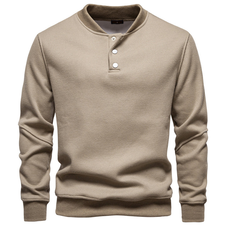 Men's waffle texture Henley pullover with short snap button closure and ribbed cuffs StylebySassy