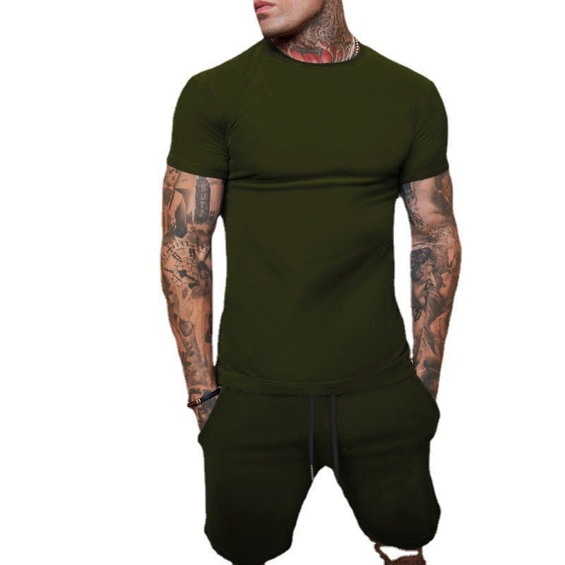 Men's slim Jersey set with round neck shirt and elastic drawstring shorts StylebySassy