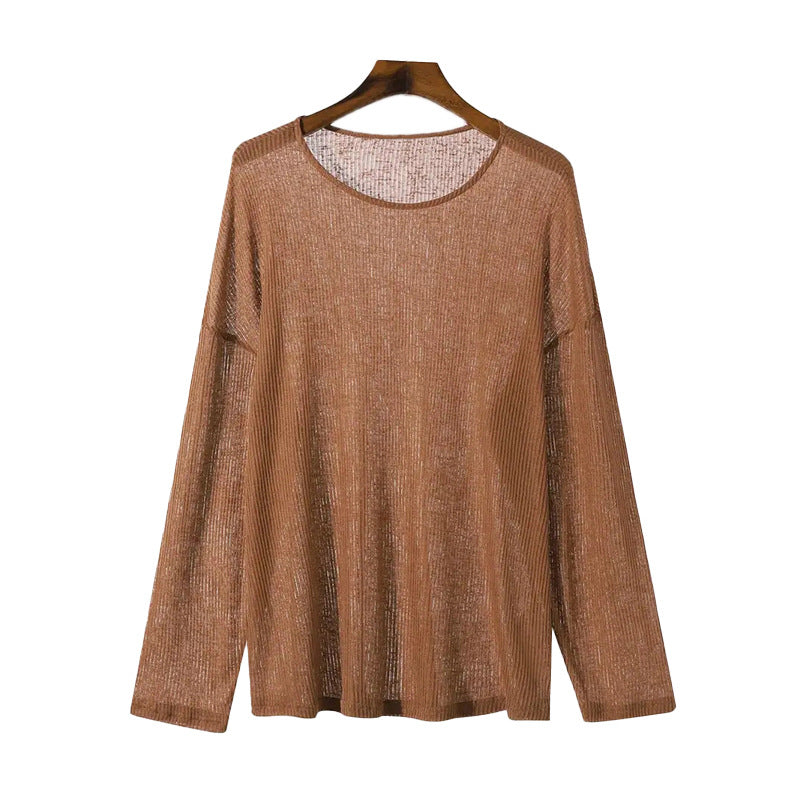 Ladies fall loose long sleeve fine knit shirt with fine ribbed pattern and round neck StylebySassy