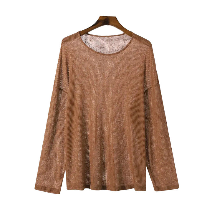 Ladies fall loose long sleeve fine knit shirt with fine ribbed pattern and round neck StylebySassy