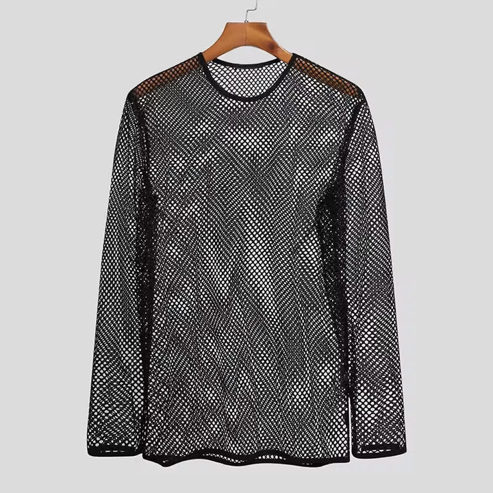 Unisex transparent diamond net long sleeve shirt with round neck StylebySassy