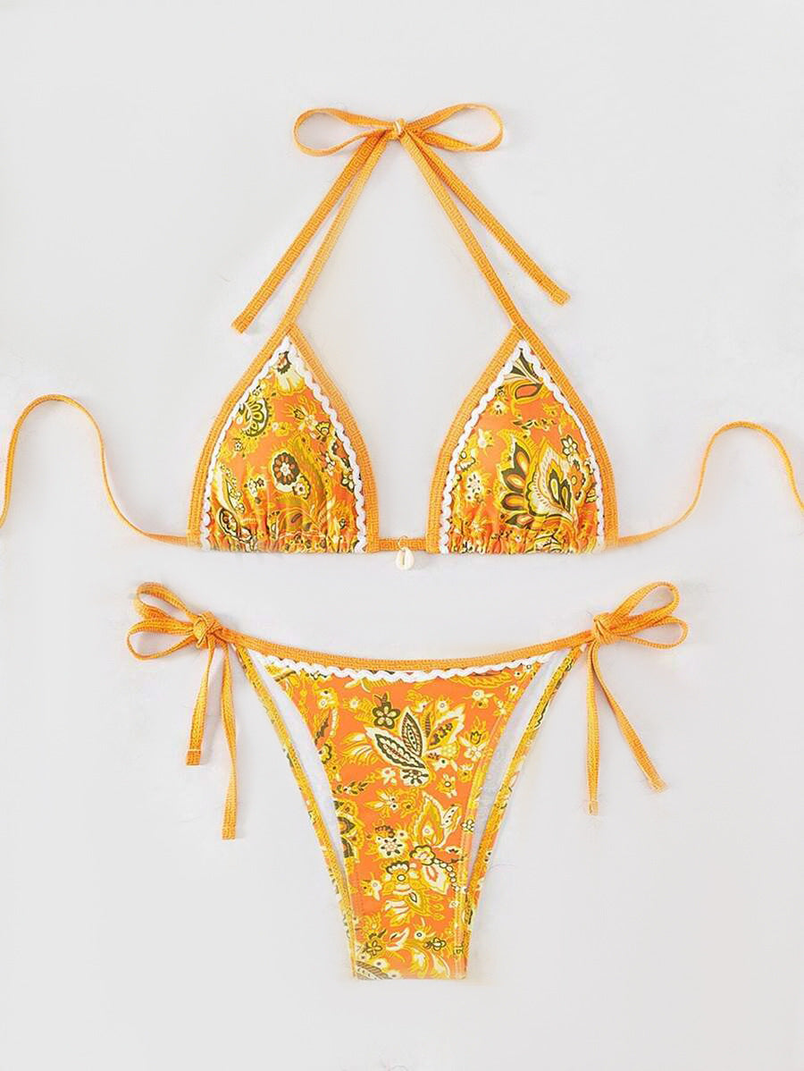 Ladies Triangle Bikini with Floral Vintage Pattern StylebySassy