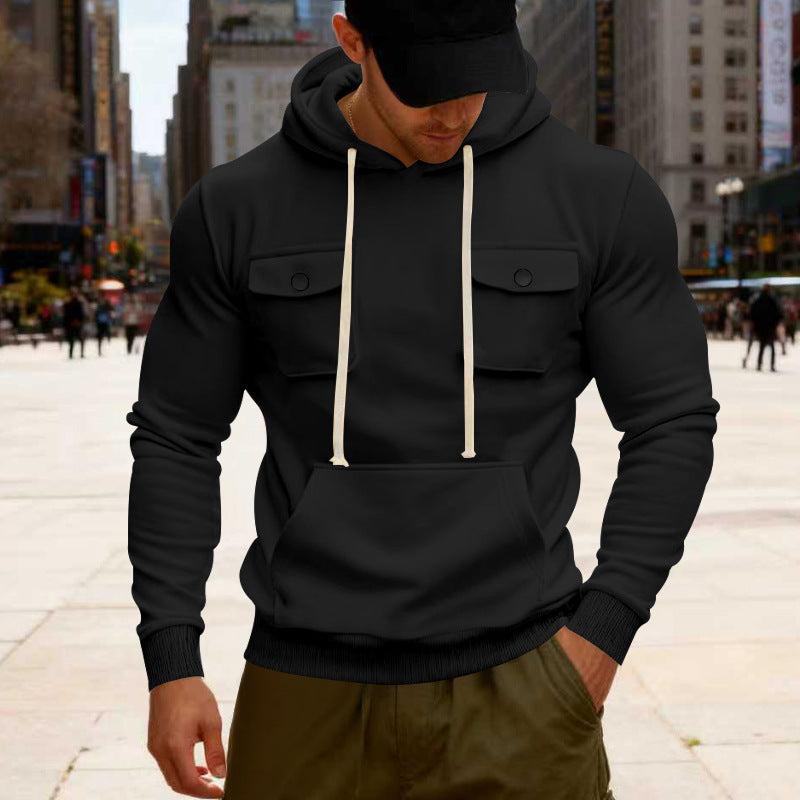 Men's urban hoodie with chest flaps, kangaroo pocket, and athletic fit StylebySassy
