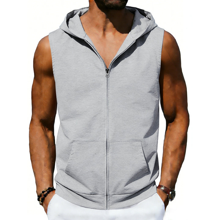 Men's sleeveless hooded vest with full zip and kangaroo pocket StylebySassy