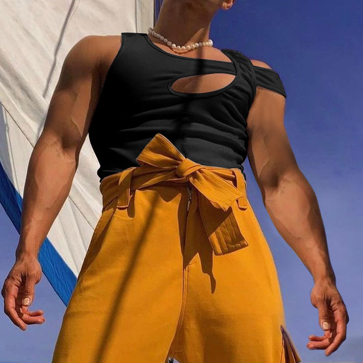 Men's nan asymmetrical sleeveless tank top with cut-out insert made of cotton-elastane StylebySassy
