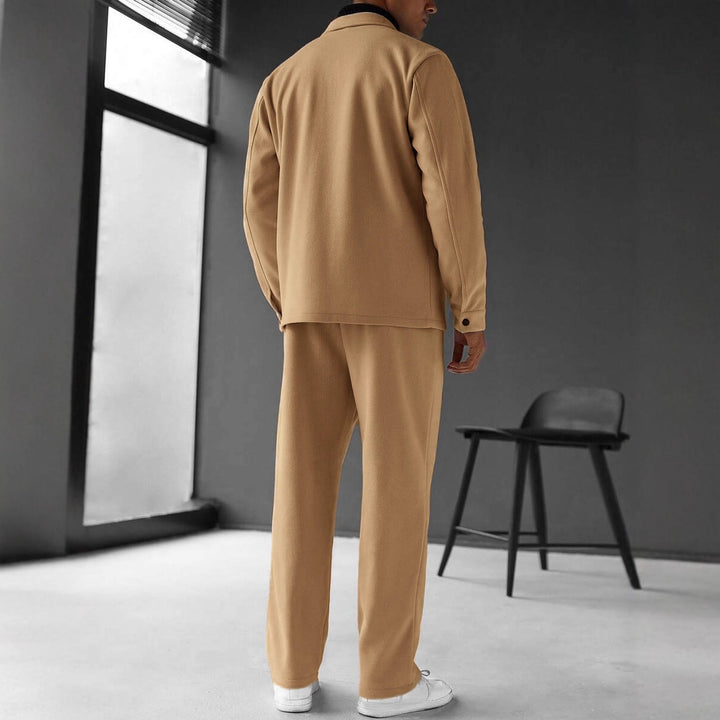 Men's two-piece overshirt and relax pants set made of soft cotton terry with snap button placket and drawstring StylebySassy