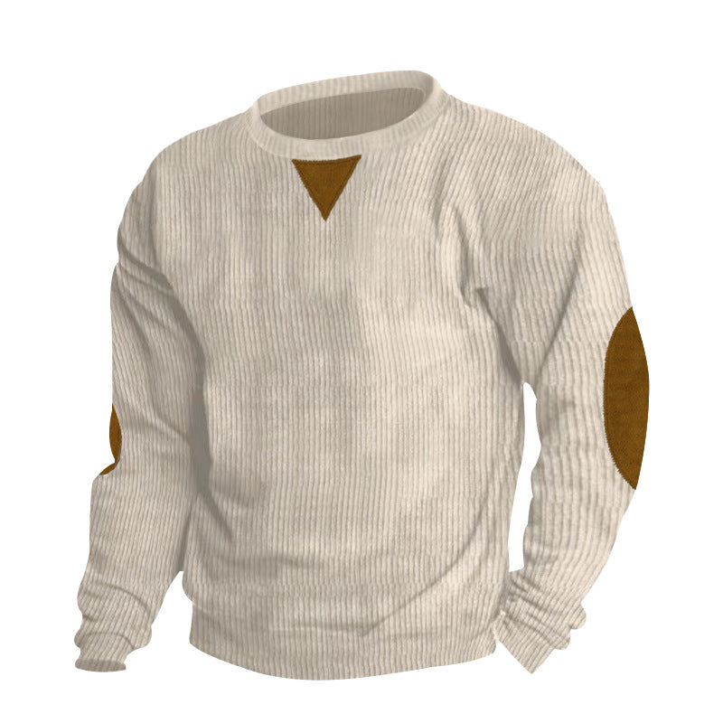 Men's thick ribbed crew neck knit sweater with elbow patches and triangle detail StylebySassy