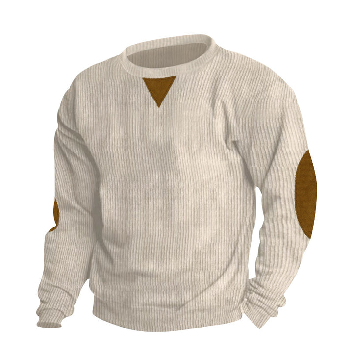 Men's thick ribbed crew neck knit sweater with elbow patches and triangle detail StylebySassy