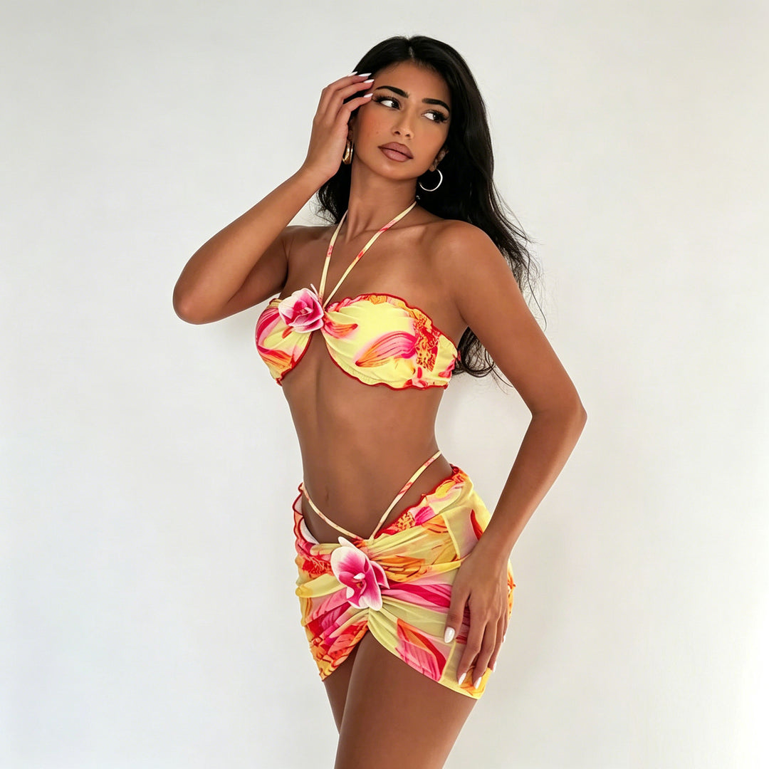 Women’s Bandeau Bikini with Floral Wrap Skirt StylebySassy