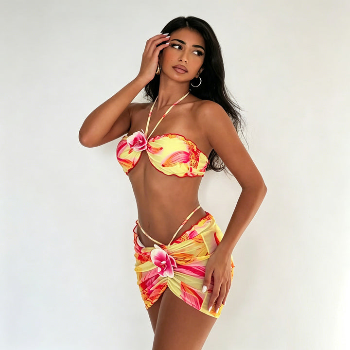 Women’s Bandeau Bikini with Floral Wrap Skirt StylebySassy