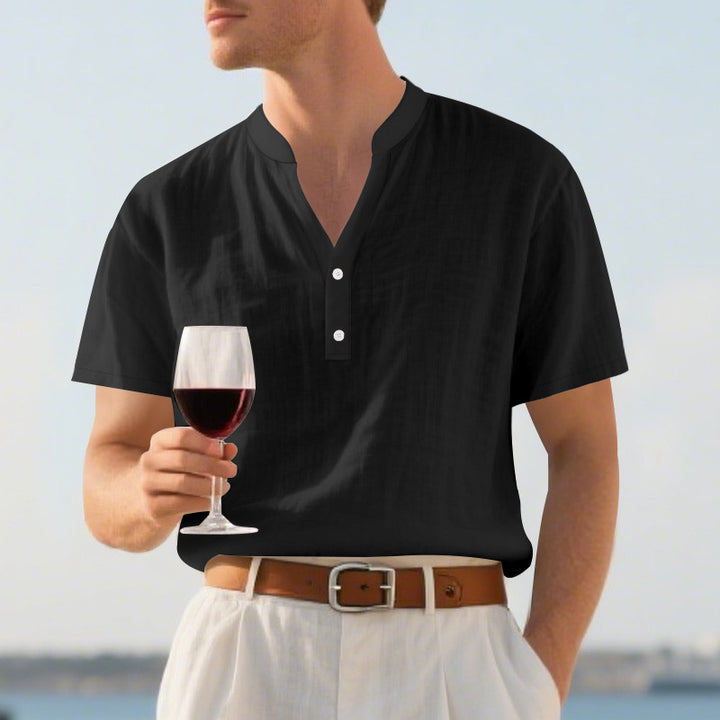 Men's summer Nehru shirt made of linen blend with short button placket StylebySassy