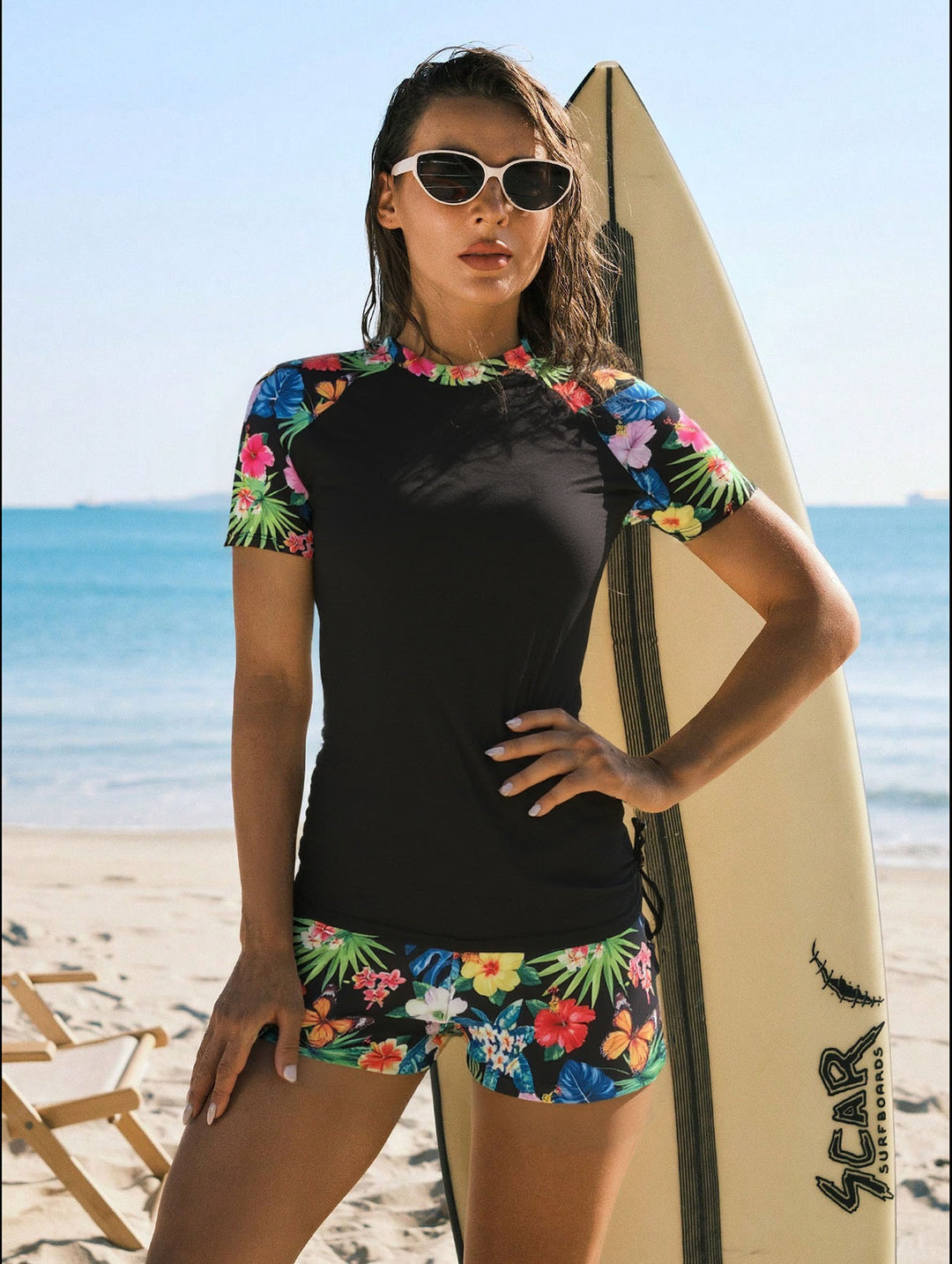Ladies Surf and Sports Suit with Floral Accents StylebySassy