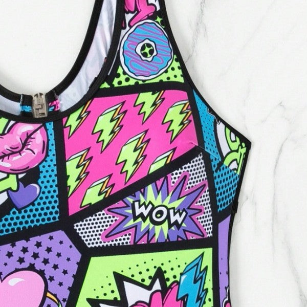 Women’s sporty jumpsuit with colorful comic pattern StylebySassy