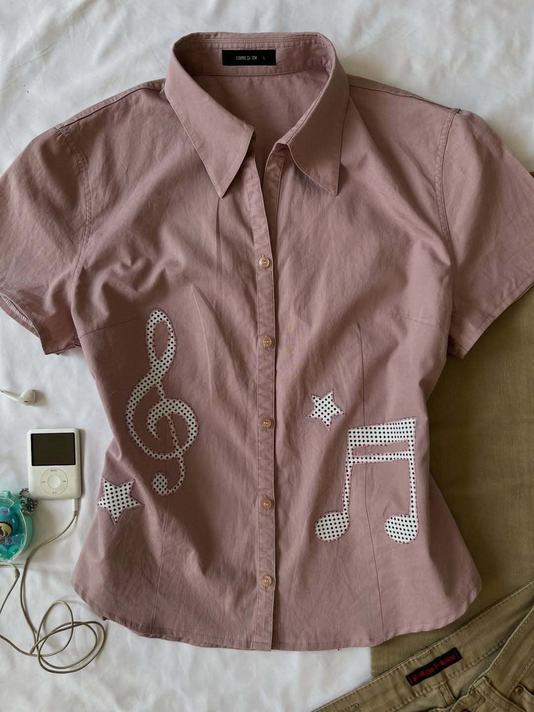 Ladies short sleeve shirt with musical motifs StylebySassy