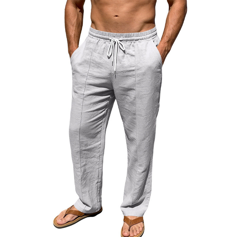 Men's breathable linen blend pants with drawstring, crease and straight leg StylebySassy