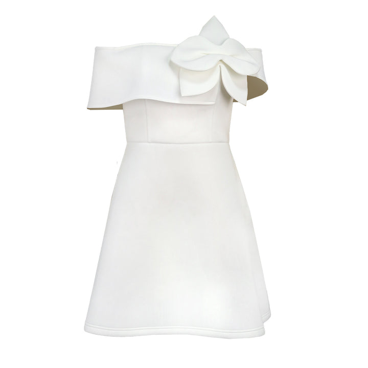 Ladies Off-Shoulder Dress with Large Bow Accent StylebySassy