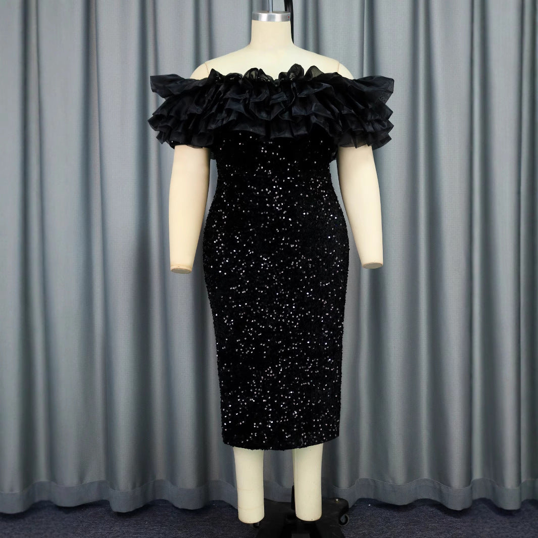 Women glamorous evening dress with voluminous ruffles and sequins StylebySassy