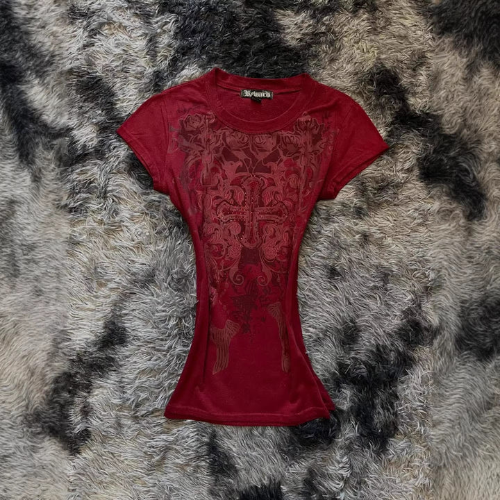 Women’s T-shirt with elaborately designed floral print and glitter accents StylebySassy