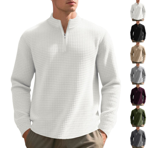Men's nan City Thermal Pullover with short zipper stand-up collar and fine square structure StylebySassy